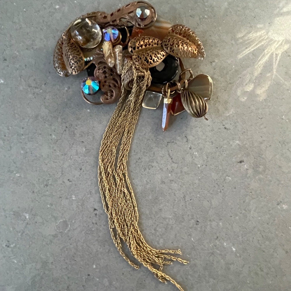 Unique, vintage, high end, couture brooch with tassel